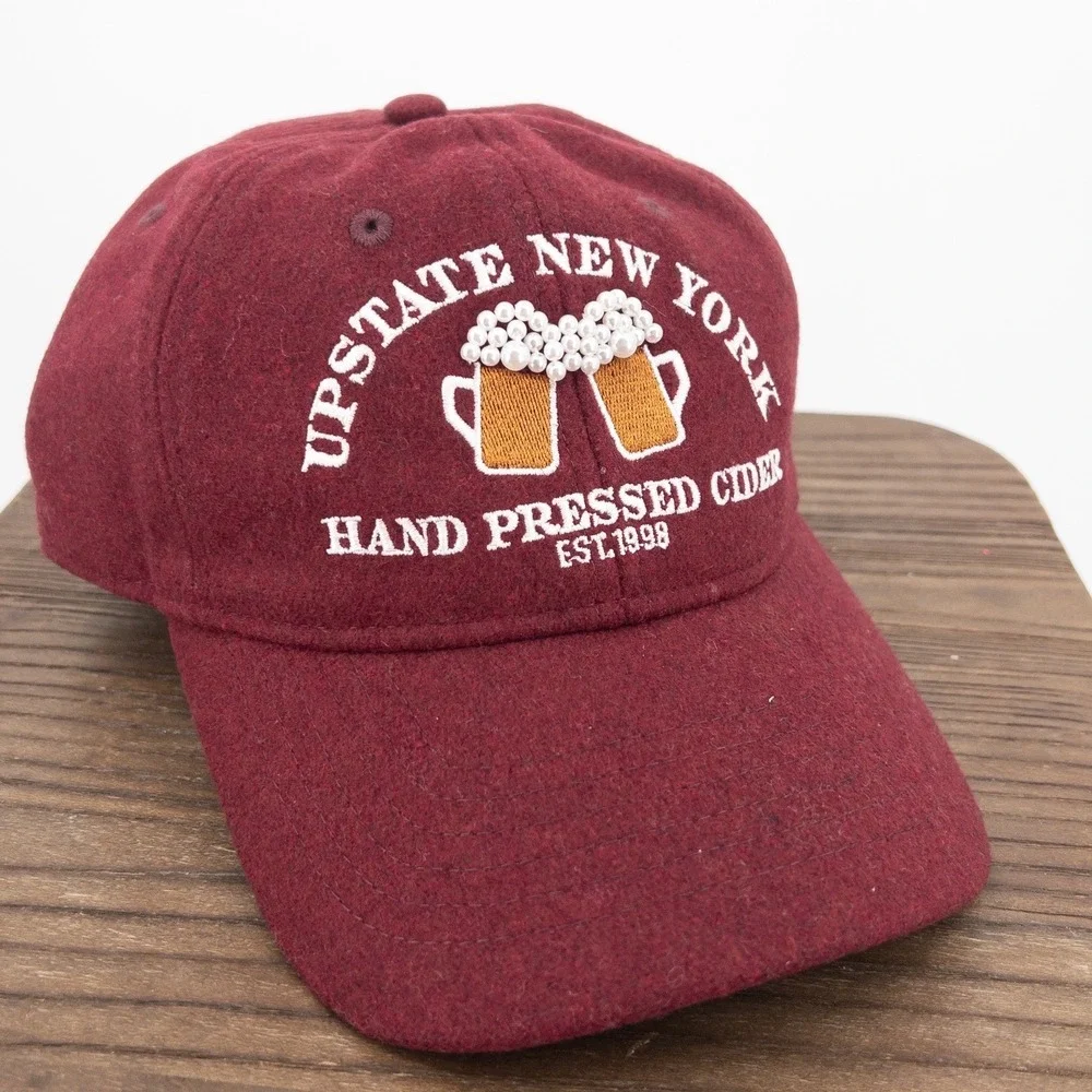 Anthropologie Upstate New York Hand Pressed Cider‎ Hat Burgundy Pearl Bead Cap